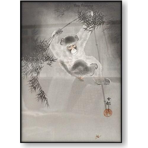 Japanese Art Poster Monkey Hanging From Bamboo Branch Ohara Koson Canvas Print Woodblock Wall Art Painting Home Decor Gift