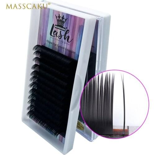 MASSCAKU sell flat 0.15 0.20 super soft matte 12 rows ellipse individual lashes custom packaging dark ellipse eyelash extensions