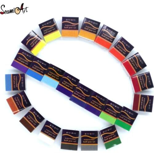 SeamiArt 24Colors Single Peice Solid Watercolor Pan Pigment Half Pan Watercolor Paint for Artist Drawing Art Supplies