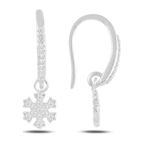 Silver 925 Sterling Dangle Snowflake Zircon Stone Earrings