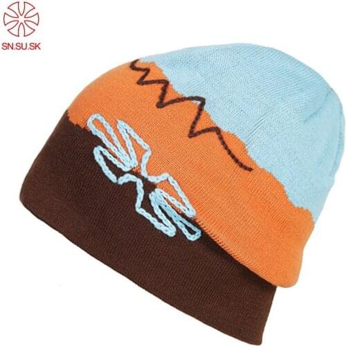 SN.SU.SK New Fashion Double-sided cap Winter Beanie Ski Hat Knit Winter Stripe Hat For Men Warm Bonnet Hats