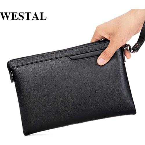 WESTAL mens leather clutch bag for mens wallet long clutch male purse for mens money bag luxury brand designer mens bag 8697