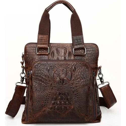 Crocodile Men Genuine Leather Handbags Vintage Male Messenger Bag Men Vertical Shoulder Bag Business Travel Briefcases