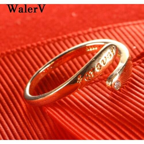 WalerV New For Women Custom Fashion Charm Jewelry Gold Color Zircon Rings Snake Shape Open Luxury Anniversary Finger Ring