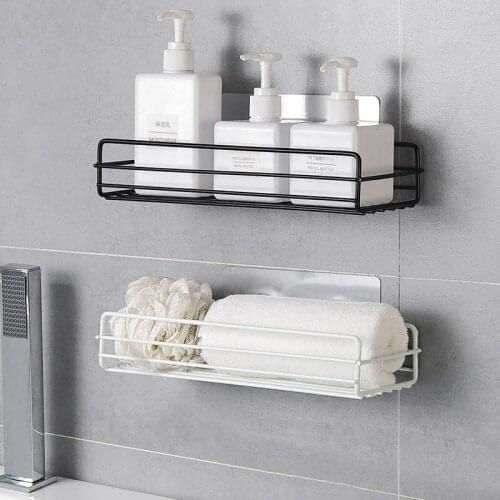 Japanese Style Iron Art Bathroom Shelf Wall Hangers Shower Gel Storage Rack Bathroom Free Punched Washed yong pin jia