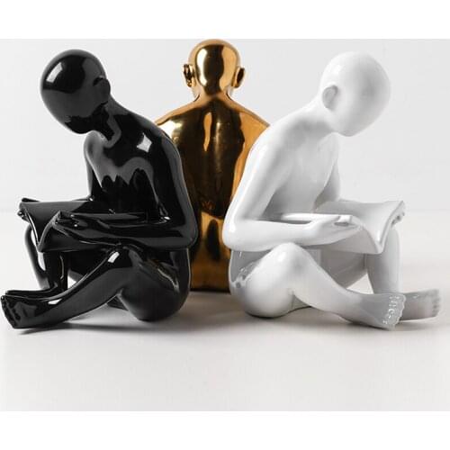 FUN ABSTRACT ART READING BOOK LITTLE BOY CERAMIC SCULPTURE BRIEF LITERARY OFFICE DECORATION