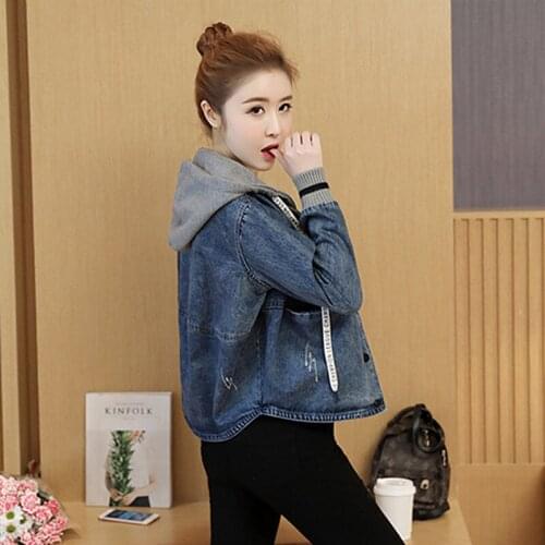 Autumn Hooded Jeans Jacket Women Plus Size Outwear Tops Clothes Short Blue Cotton Ladies Casual Denim Jacket Windbreaker Coat