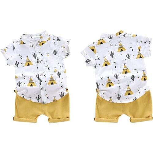 3M-4T Summer Baby Boys Casual Short Sleeve Floral pyramid Print T-shirt Tops+Shorts Costume Set