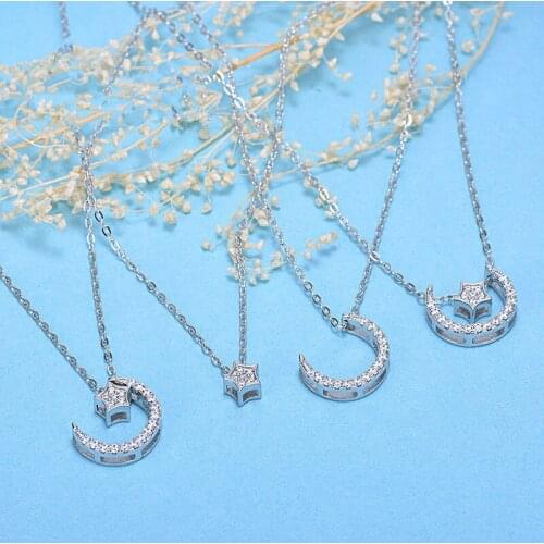 Buyee 100% 925 Sterling Silver Female Necklace 4 Ways Detachable Wear Lucky Star & Moon Pendants Necklace for Women Jewelry