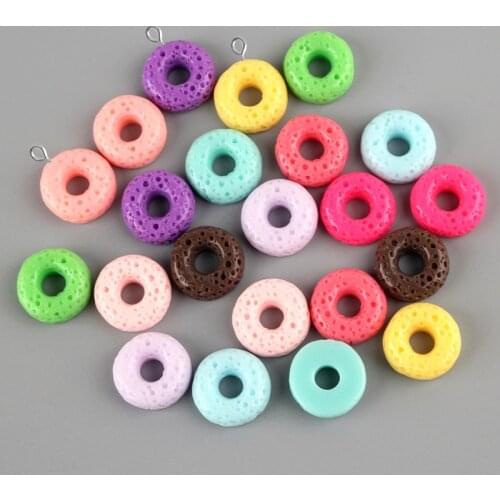 10pcs 16MM Mix DIY resin fittings kawaii cabochon Doughnut donut food charms pendants jewelry making materials boutique trinket