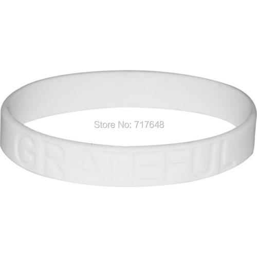 100pcs white debossed Grateful Inspirational Blessed wristband silicone bracelets free shipping by FEDEX