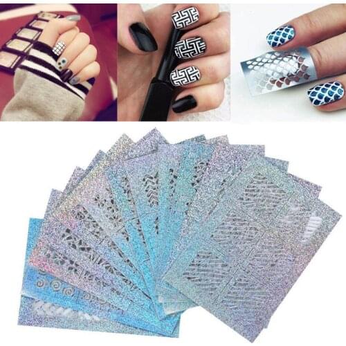 24 Sheets New Nail Hollow Irregular Grid Stencil iReusable Manicure Stickers Inkjet Template Laser Scrub Effect Dropshipping #F