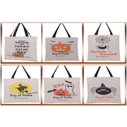 50pcs 6 Types Halloween Tote Bags with Black Handle Pumpkin Christmas Shopping Bags Festival Gifts Bag Halloween Canvas Bag