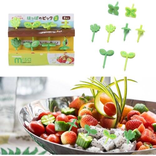 8Pcs Cute Four Leaf Clover Fruit Fork Plastic Toothpick Leaves Small Salad Tiny Fork Mini Cake Picks Dessert Decor Sticks Tool