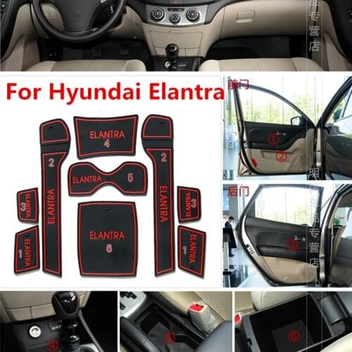 9pcs For Hyundai Elantra HD 2008-2015 3D Rubber Mat Door Slot Pad Cup Cushion Groove Mat Lnterior Anti Slip Mat Car Accessories