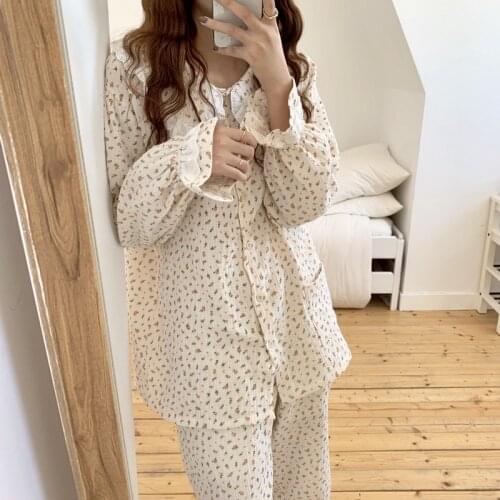Alien Kitty 2021 Chic Two Piece Suit Floral Printing Nightwear Sweet Soft Casual Homewear Loose Fashion Home Pajamas Sets