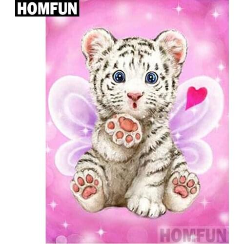 HOMFUN Full Square/Round Drill 5D DIY Diamond Painting "Tiger butterfly" Embroidery Cross Stitch 5D Home Decor Gift A02200