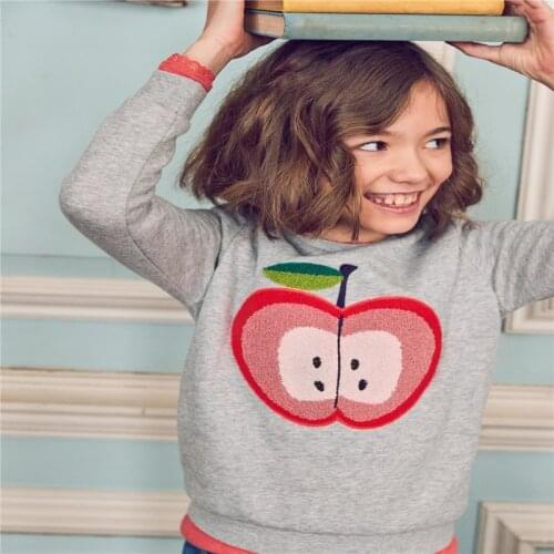 Jumping Meters Childrens Sweatshirts For Autumn Winter Girls Cotton Sweater Apple Embroidered Fashion School Baby Shirt Clothes