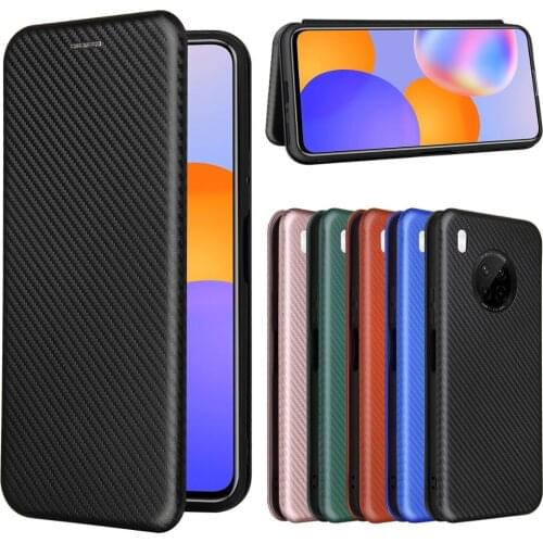For Huawei Y9a Case Carbon Fiber Flip Leather Case For Huawei Y9a FRL-L22 Business Magnetic Wallet Card Slot Slim Cover 6.63"