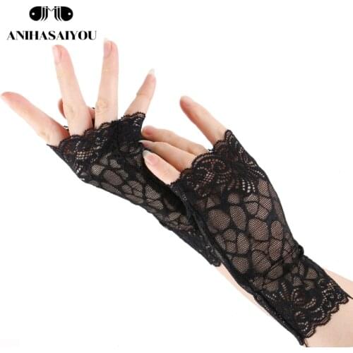 Breathable mesh Sexy lace gloves driving sunscreen UV protection womens gloves cover scars fingerless gloves -1152