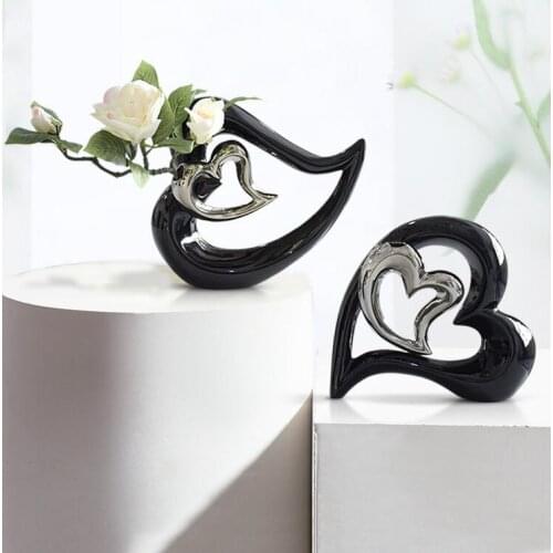 European Heart Shaped Ceramic Vase+Fake Flowers Ornaments Home Living room Table Furnishing Crafts Clubs Accessories Decoration