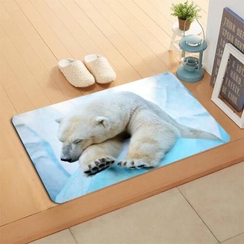 Custom Polar Bear Animal Doormat Floor/Bath/Kitchen/Beach Mat Flannel Sponge Fabric 3D Printed Shaggy Decoration For Bedroom