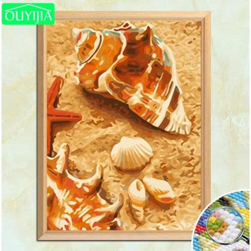 OUYIJIA Shell Beach Nostalgic Style 5D DIY Diamond Painting Full Square Diamond Embroidery For Sale Rhinestones Mosaic Painting