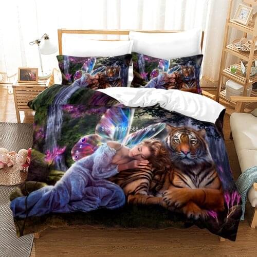 3d tiger and beauty Bedding Set Single Twin Full Queen King Size Animal Bed Set Childrens Kid Bedroom Duvetcover Sets 3D Design