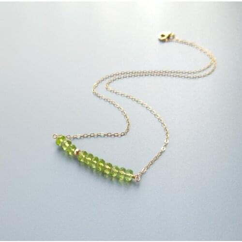 Lii Ji Genuine Natural Green Peridot Sparkling Beads US 9K GF Chain Link Delicated Handmade Necklace 40cm/45cm