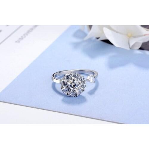 LVR9 925 Sterling Silver Trendy Rotatable Shine CZ Zircon Flower Ladies Finger Rings Jewelry Women Engagement Ring Never Fade