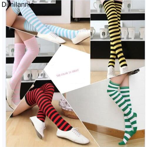 Fashion Striped Knee Socks Women Cotton Stockings Thigh High Over Knee Socks For Ladies Girls Warm Long Stocking Sexy Medias