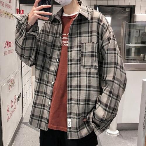 2020 Spring Plaid Vintage Shirt Mens Office Harajuku Casual Shirts Male Long Sleeve Oversize Clothes 5XL