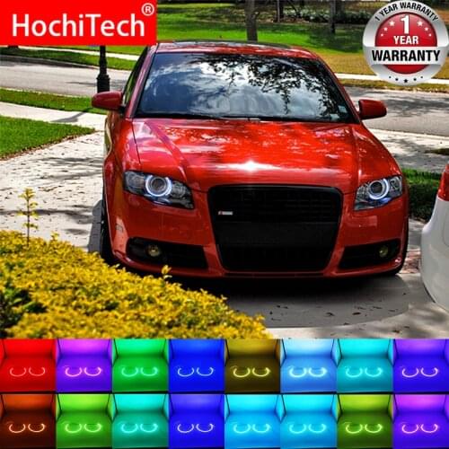 Latest Headlight Multi-color RGB LED Angel Eyes Halo Ring Eye DRL RF Remote Control For Audi A4 S4 RS4 2005 - 2009 Accessories