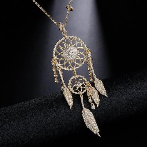 UMGODLY New Arrival Luxury Cubic Zirconia Indians Dream Catcher Necklaces Leaves Gold Color Pendant Women Fashion Jewelry Gift