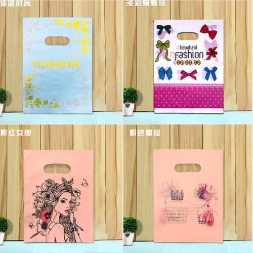 50pcs Large Size Plastic Bag With Handle Cartoon Gift Packaging Bags Small Jewelry Clothing Shopping Bag