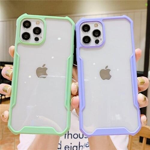 Shockproof Bumper Transparent Phone Case For iPhone 12 11 Pro Max XS Max XR X 7 8 Plus 12 Mini 11 Clear Candy Color Back Cover