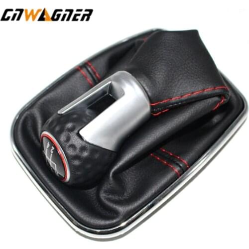 For VW Bora MK4 Golf 4 Jetta 4 98-04 Car Gear Knob with Chrome Frame Genuine Leather Red Thread Red Ring Cap 5 speed 12mm