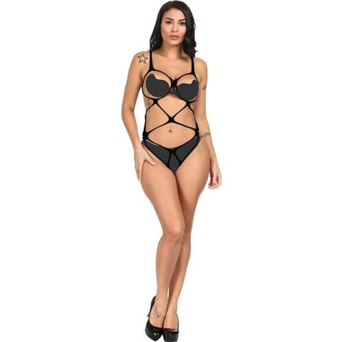 Sexy Lingerie Women Sexy Pajamas Fishnet Clothes Long Sleeve Hollow-out Fishnet Garter Fishing Net Perspective One-Piece Suit