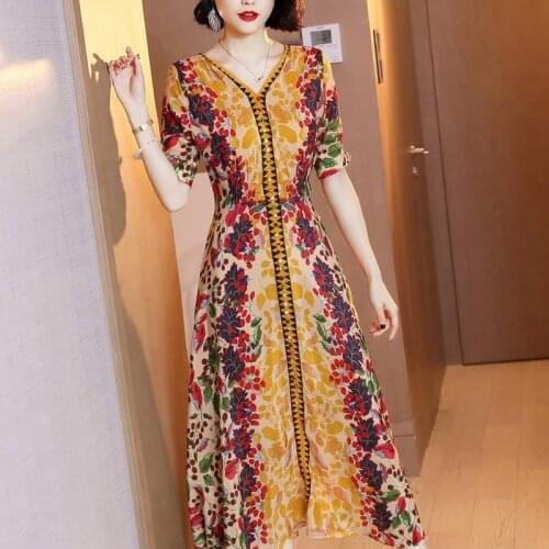 Silk Women Summer Real Ladies Top Quality Long Party Dress Maxi Dresses Vestidos De Verano 2020 9180 YY2882