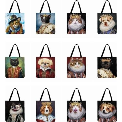 Foldable Shopping Bag Retro Royal Cat Printed Tote Bag For Women Casual Tote Ladies Shoulder Bag Tote Purse Outdoor Beach Tote