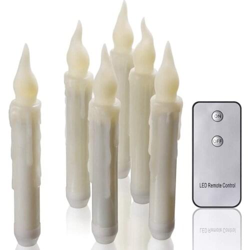 LED Flameless Taper Candles, 6Pcs Flickering Battery Operated Taper Candlesticks with Remote Control, 6.7inch Warm White