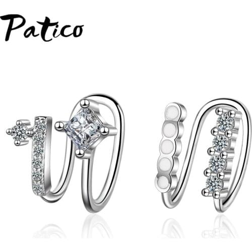 Top Vendeur Luxury Ear Clip 925 Sterling Silver Women CZ Cubic Zircon Earrings KoreanSimple Student Birthday Gift