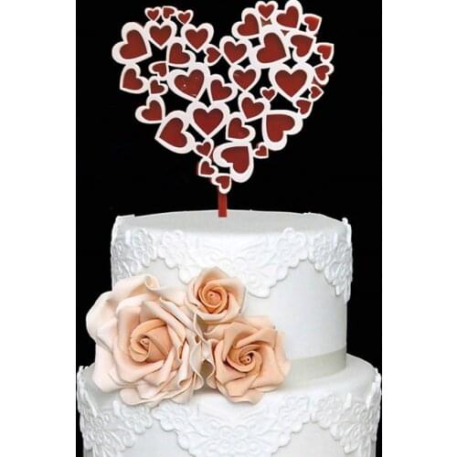 New design acrylic red and white love is heart shape wedding cake topper engagement aniversary cake toppers cake decorating