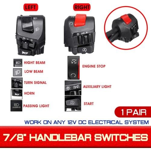 12V Universal 7/8" Motorcycle Handlebar Control Switches Horn Turn Signal Headlight Electrical Start Switch Double Throttle