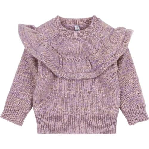 0-3Yrs Ruffles Knitted Sweater Babies Girls Long Sleeve Sweater Infant Kids Autumn Winter Clothing Outfits