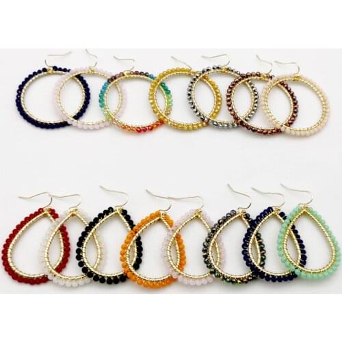 Wgoud Bohemian Handmade Bead Round Teardrop Drop Earring For Women Femme Fashion Glass Bead Woven Geometric Dangle Earring Gift