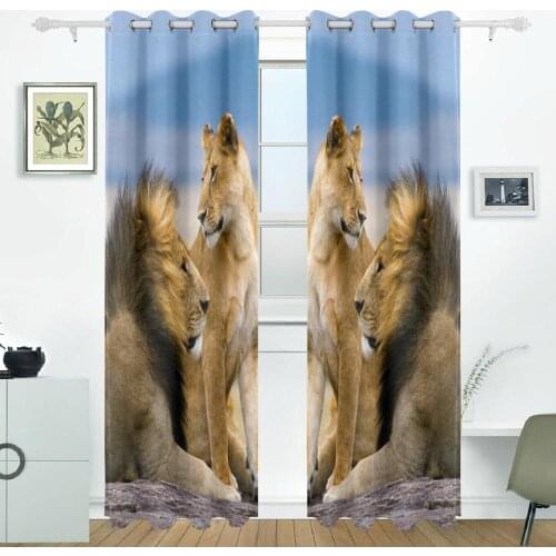 Lion Curtains Drapes Panels Darkening Blackout Grommet Room Divider for Patio Window Sliding Glass Door 55x84 Inches