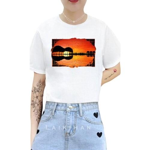 Guitar island sunset Print T Shirt Women Harajuku Vogue Tshirt Short Sleeve Streetwear Ladies Graphic Summer Female T-shirt