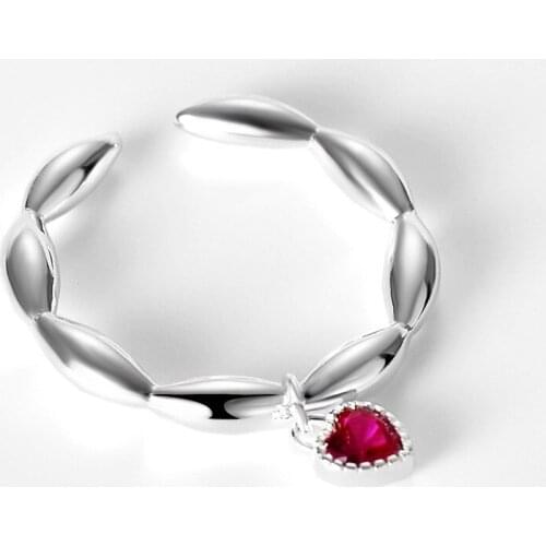 Authentic 925 Sterling Silver Red Heart CZ Stone Ring for Women Lover Luxury Brand Wedding Engagement Jewelry Gift