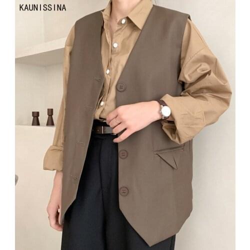 Vest Jacket Women Sleeveless Blazer Suit Vests Single-Breasted Loose Solid Color Office Lady Waistcoat Vest Outwear